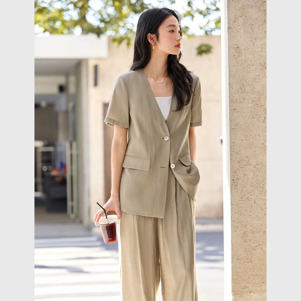Short-Sleeve Blazer Trouser Set