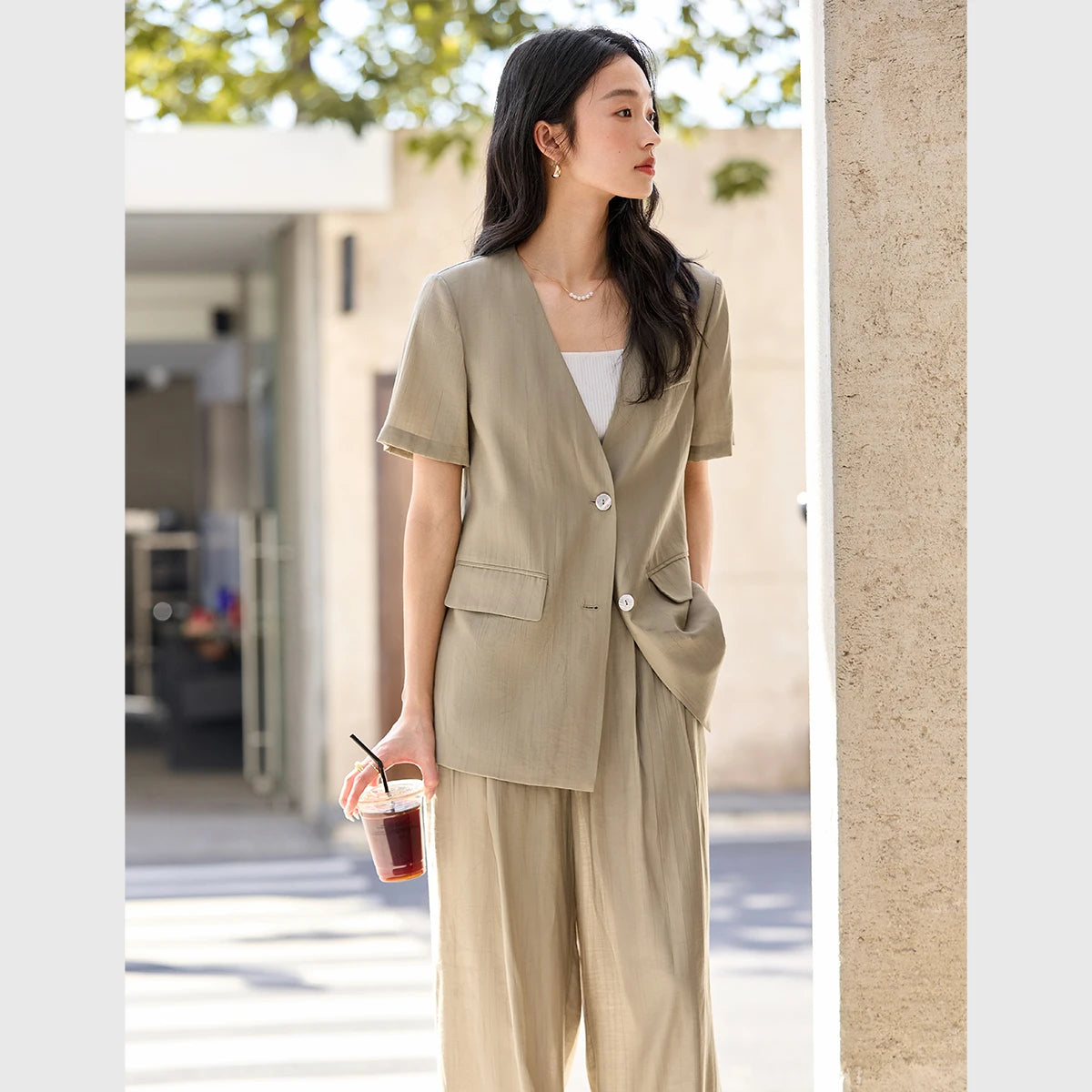 Short-Sleeve Blazer Trouser Set