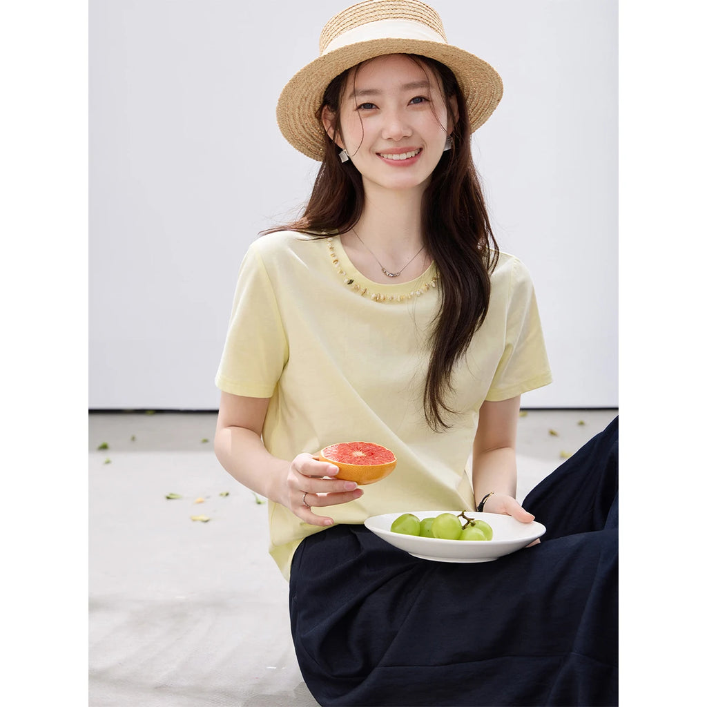 Beaded Crew-Neck Tee