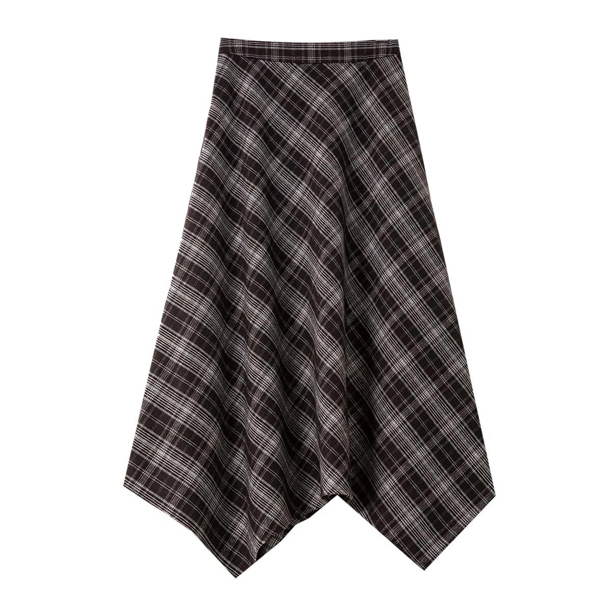 Asymmetric Plaid Midi Skirt