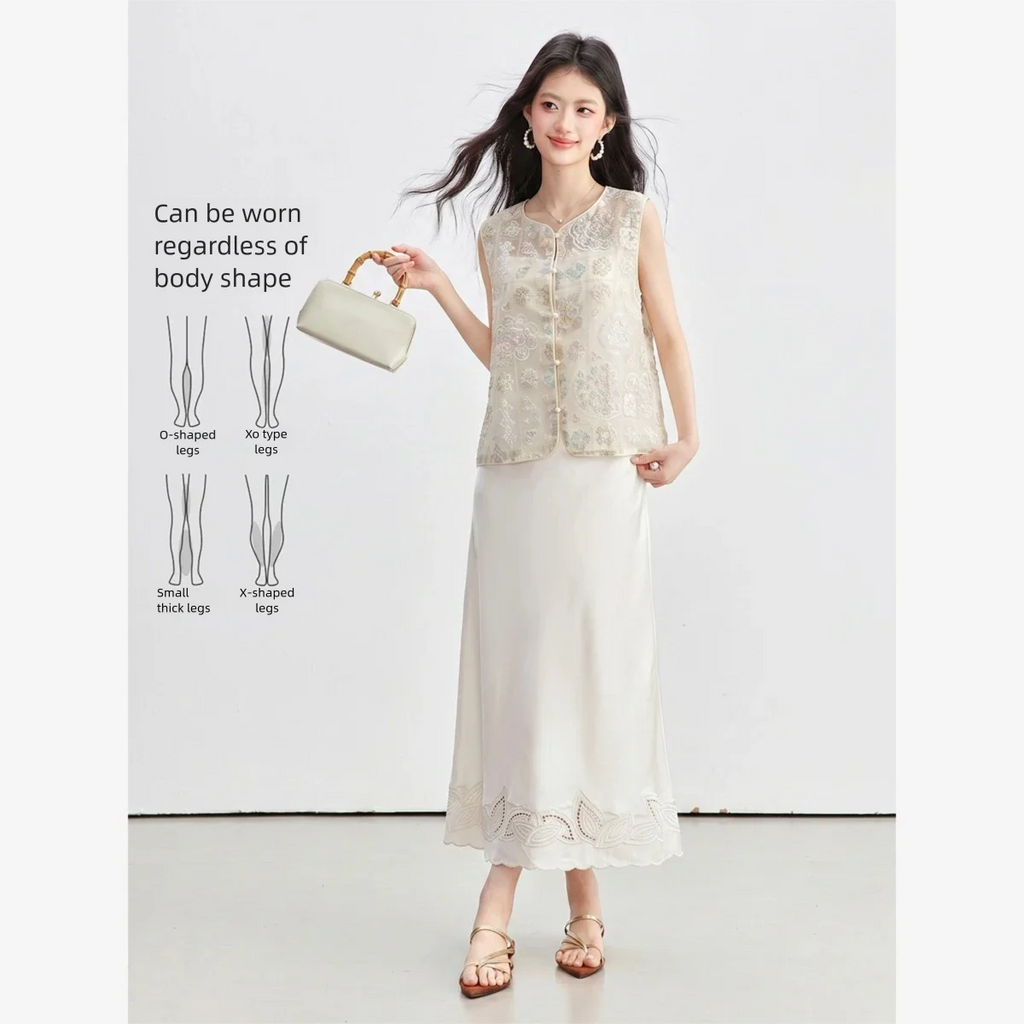 Eyelet-Hem A-Line Midi Skirt