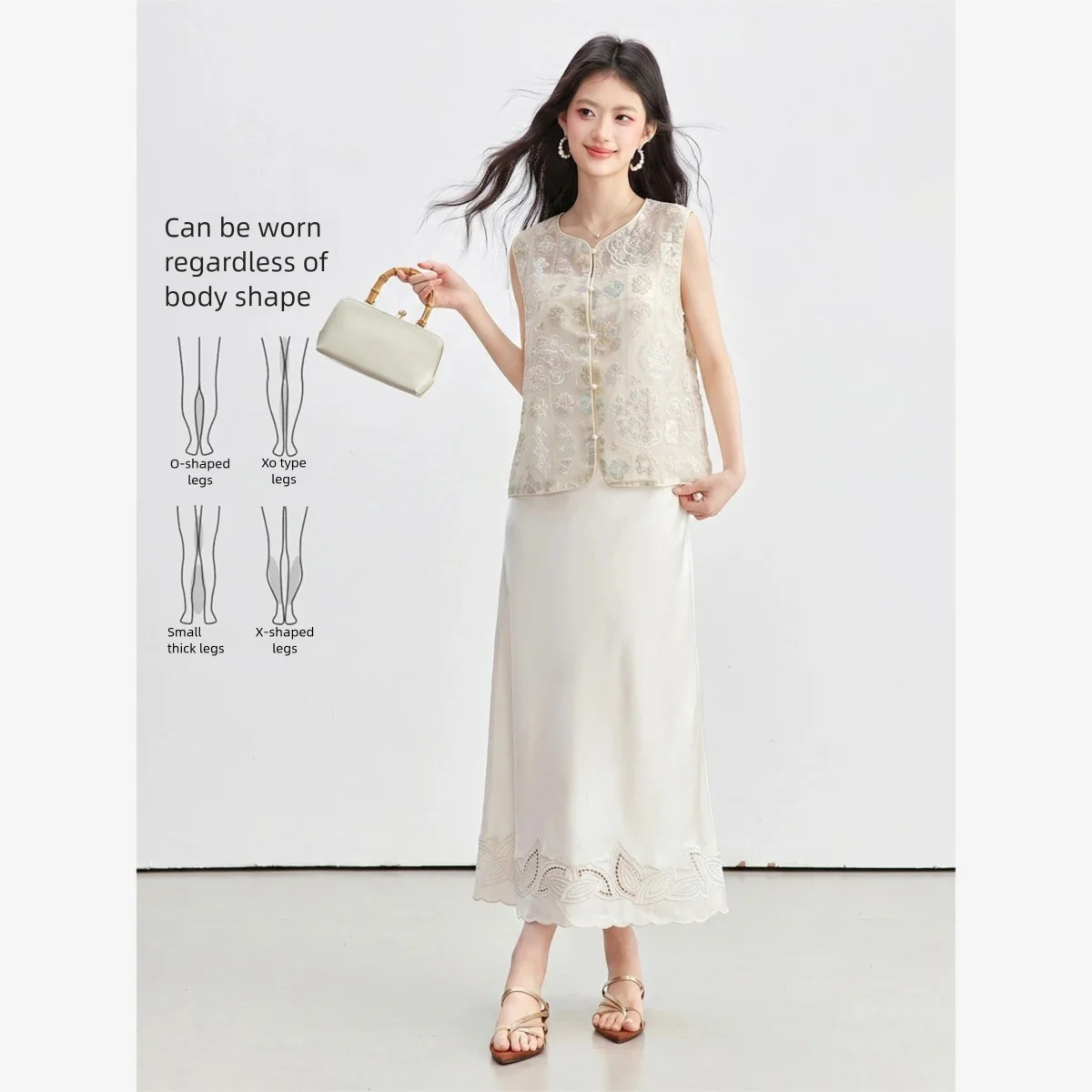 Eyelet-Hem A-Line Midi Skirt