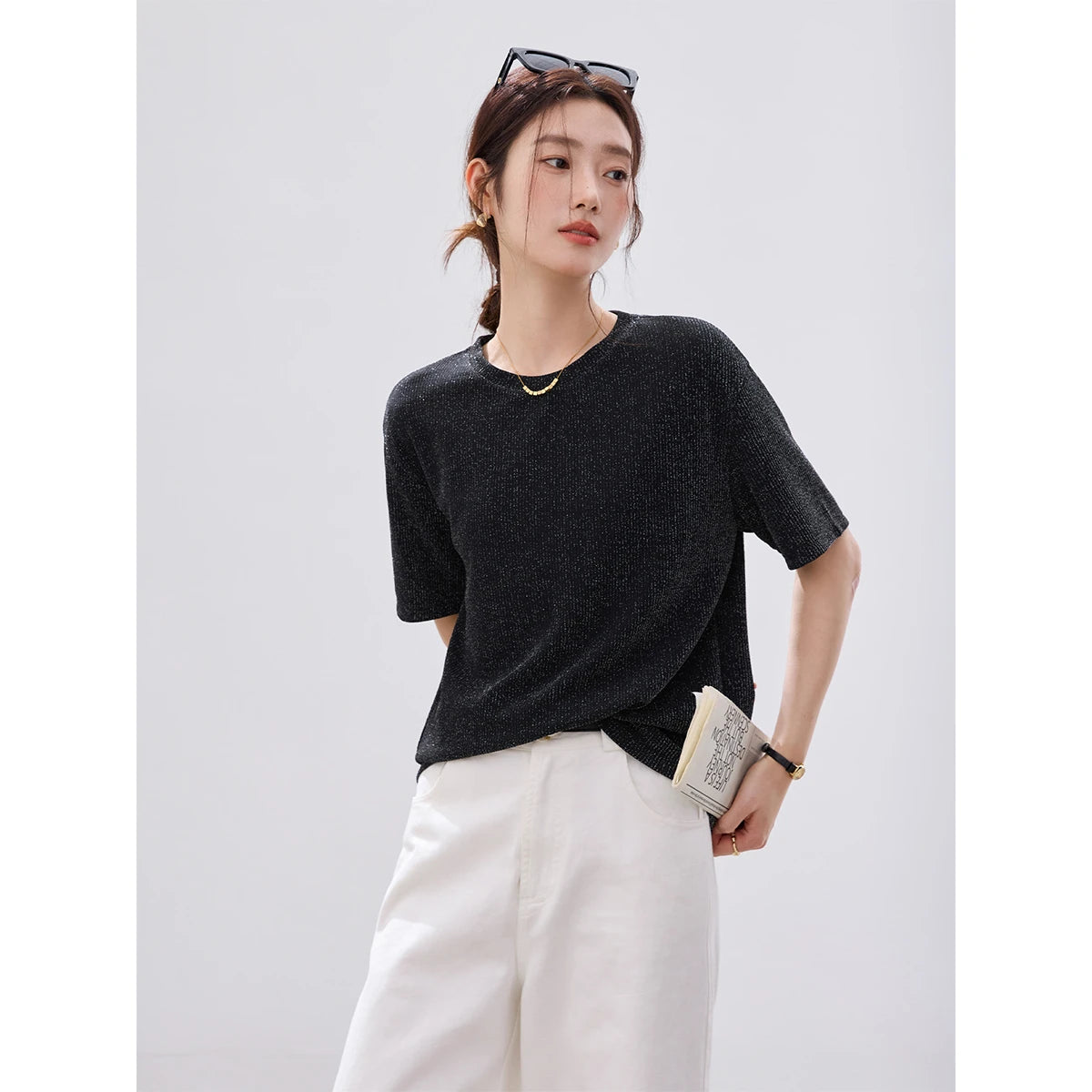 Shimmer Crew-Neck Short-Sleeve Tee