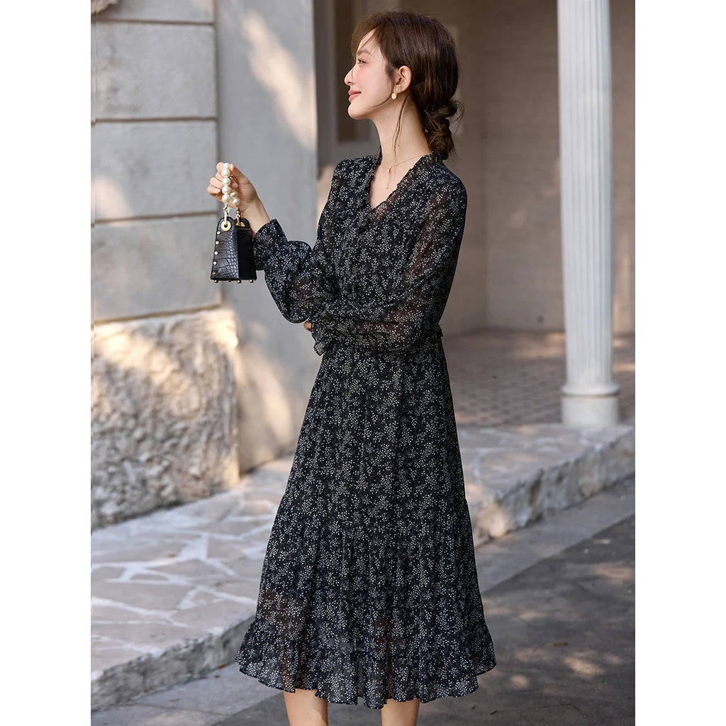 Floral Ruffle-Hem Midi Dress