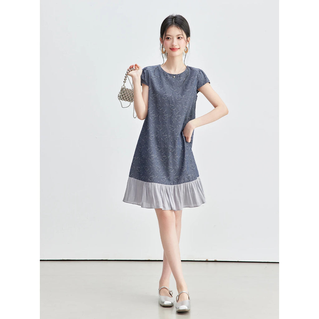 Ruffle-Hem Short-Sleeve Shift Dress