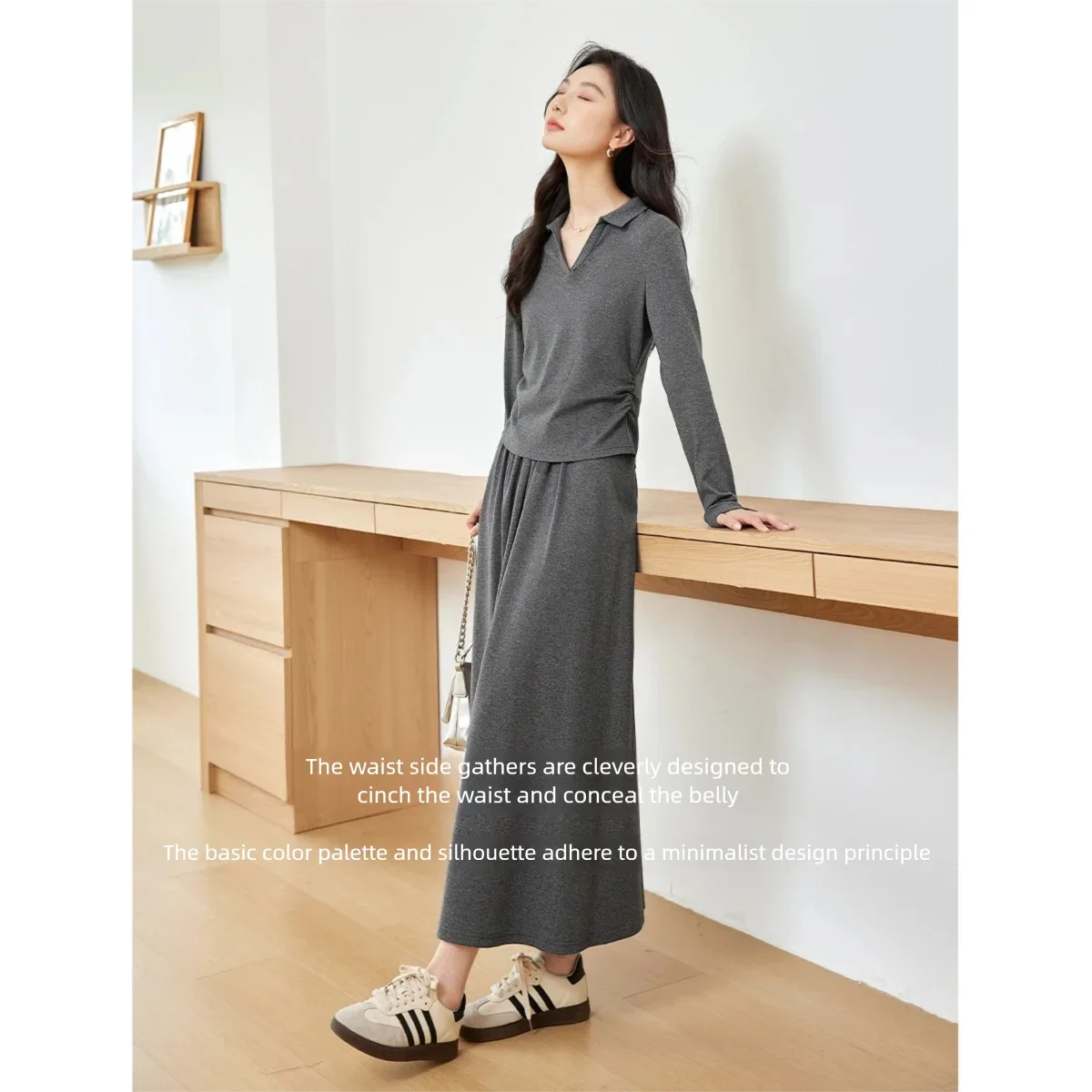 Collared Top and A-Line Skirt Set