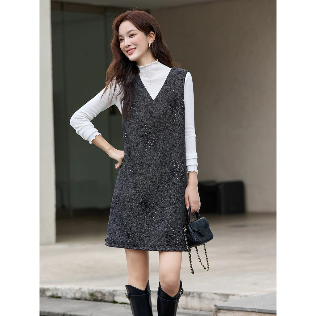 V-Neck Embellished Sleeveless Mini Dress