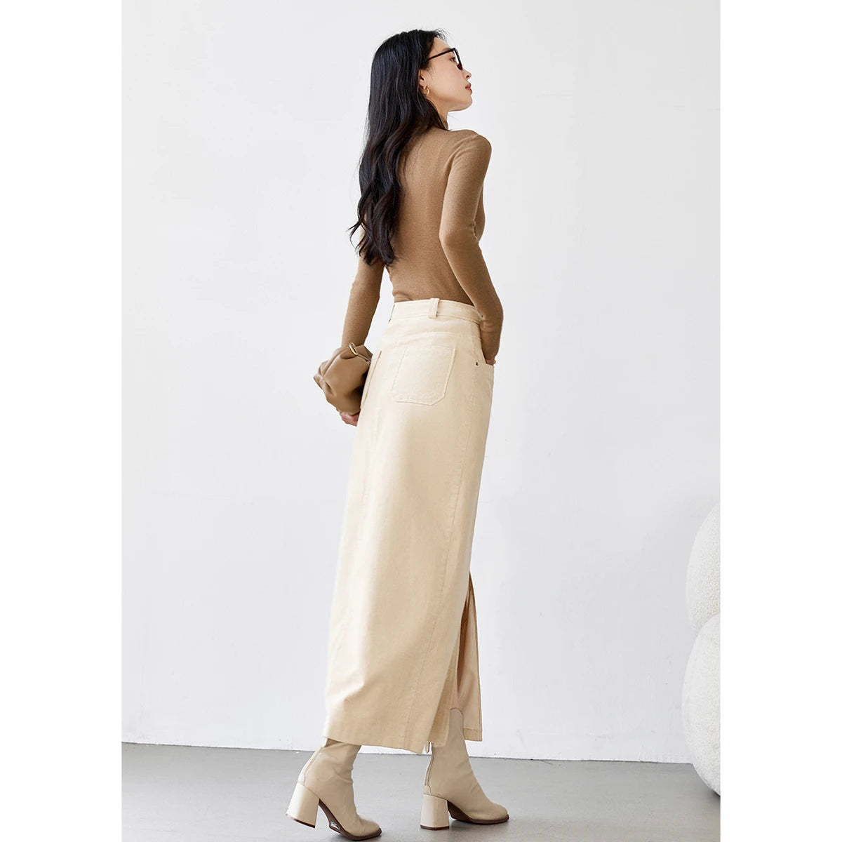 Straight Front-Slit Midi Skirt