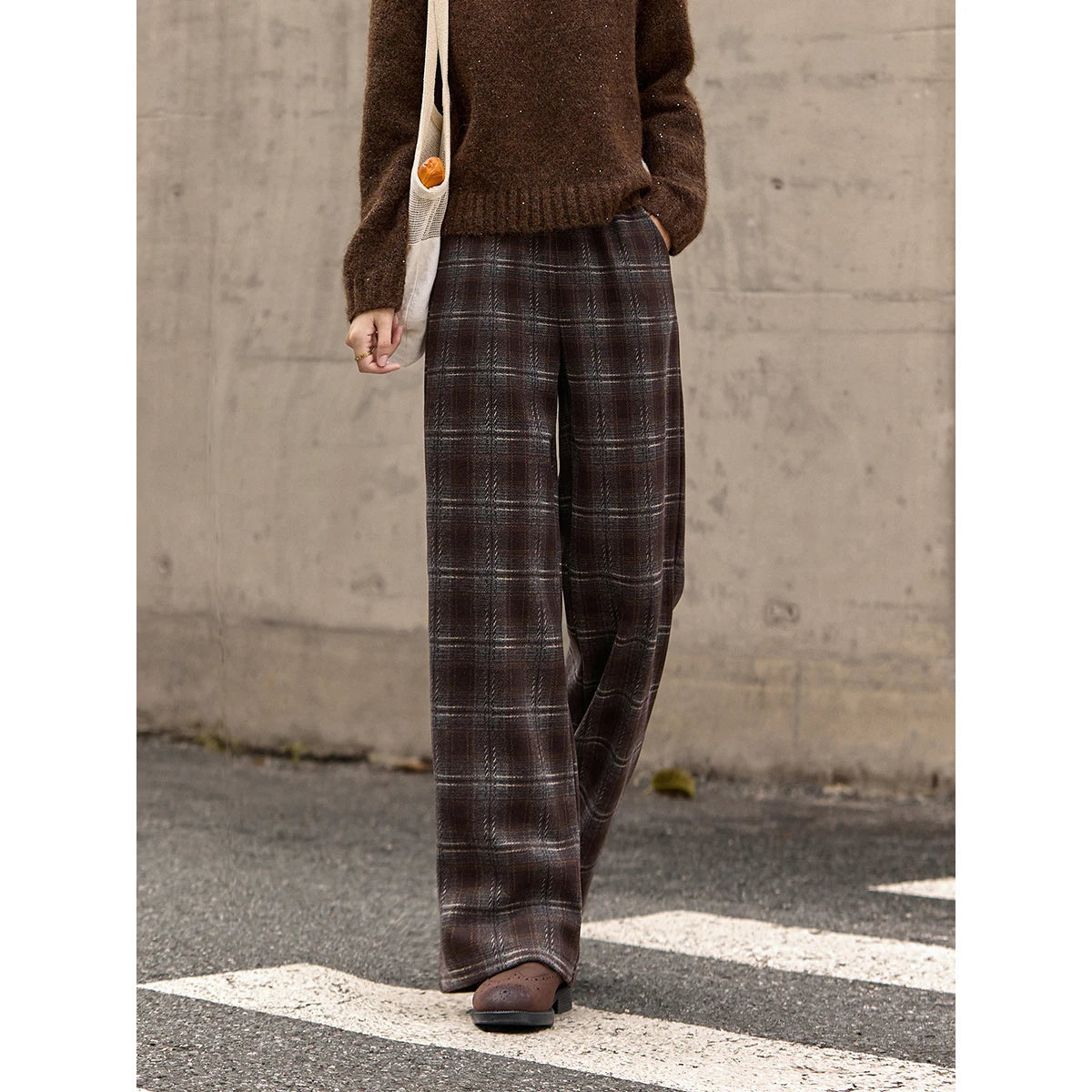 Plaid Wide-Leg Trousers