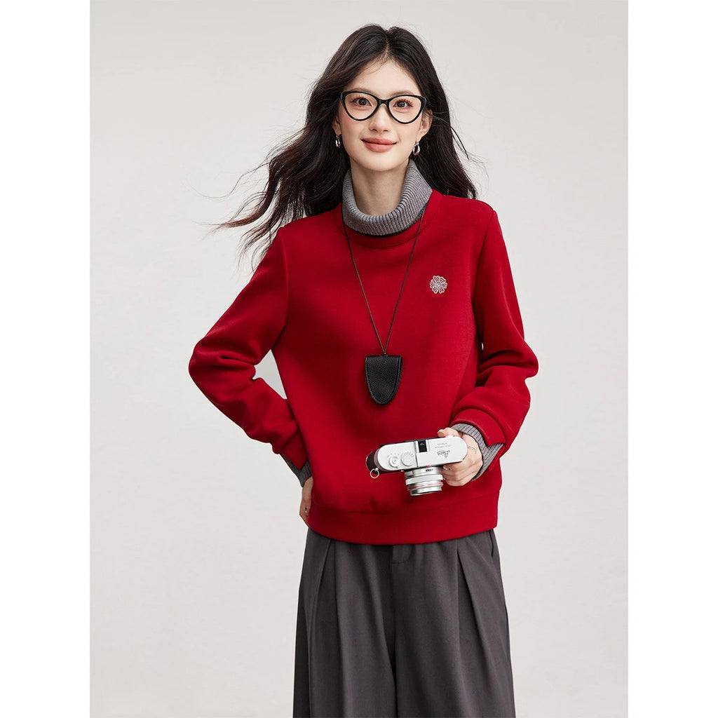 Contrast-Turtleneck Crew-Neck Sweatshirt