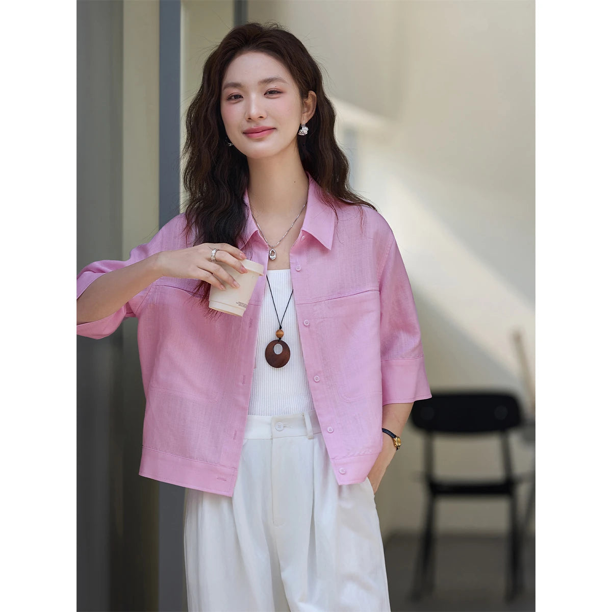 Cropped Short-Sleeve Shirt Jacket