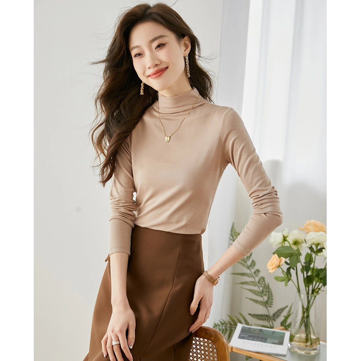 Soft Mock-Neck Long-Sleeve Top