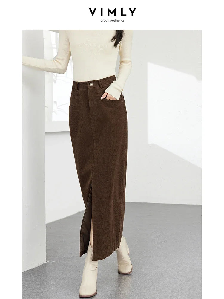Straight Corduroy Midi Skirt