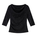 Shimmer Cowl-Neck Short-Sleeve Top