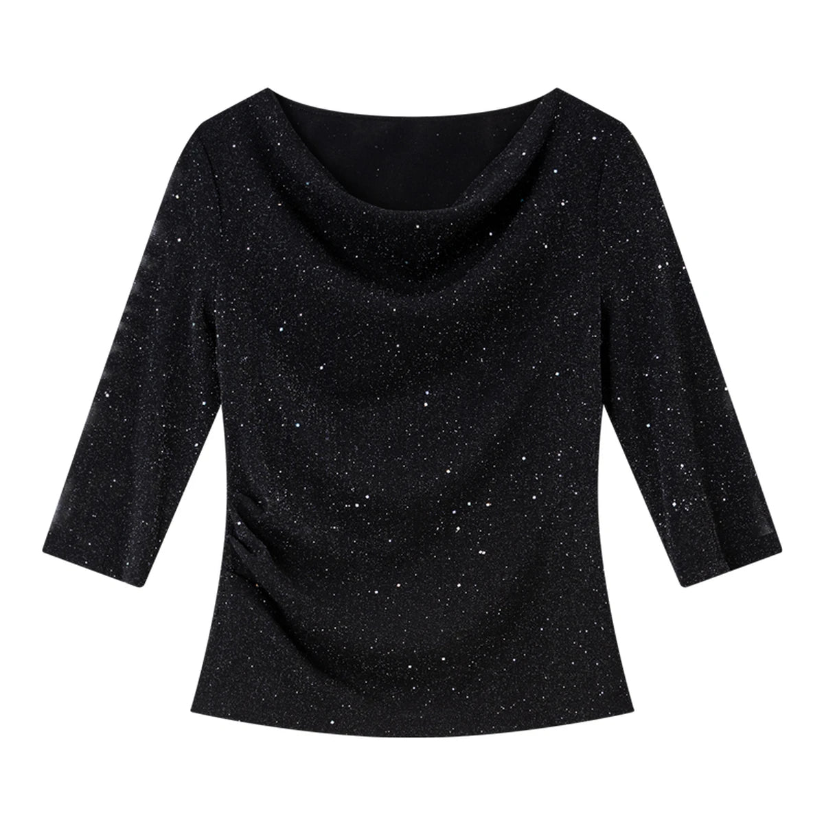 Shimmer Cowl-Neck Short-Sleeve Top