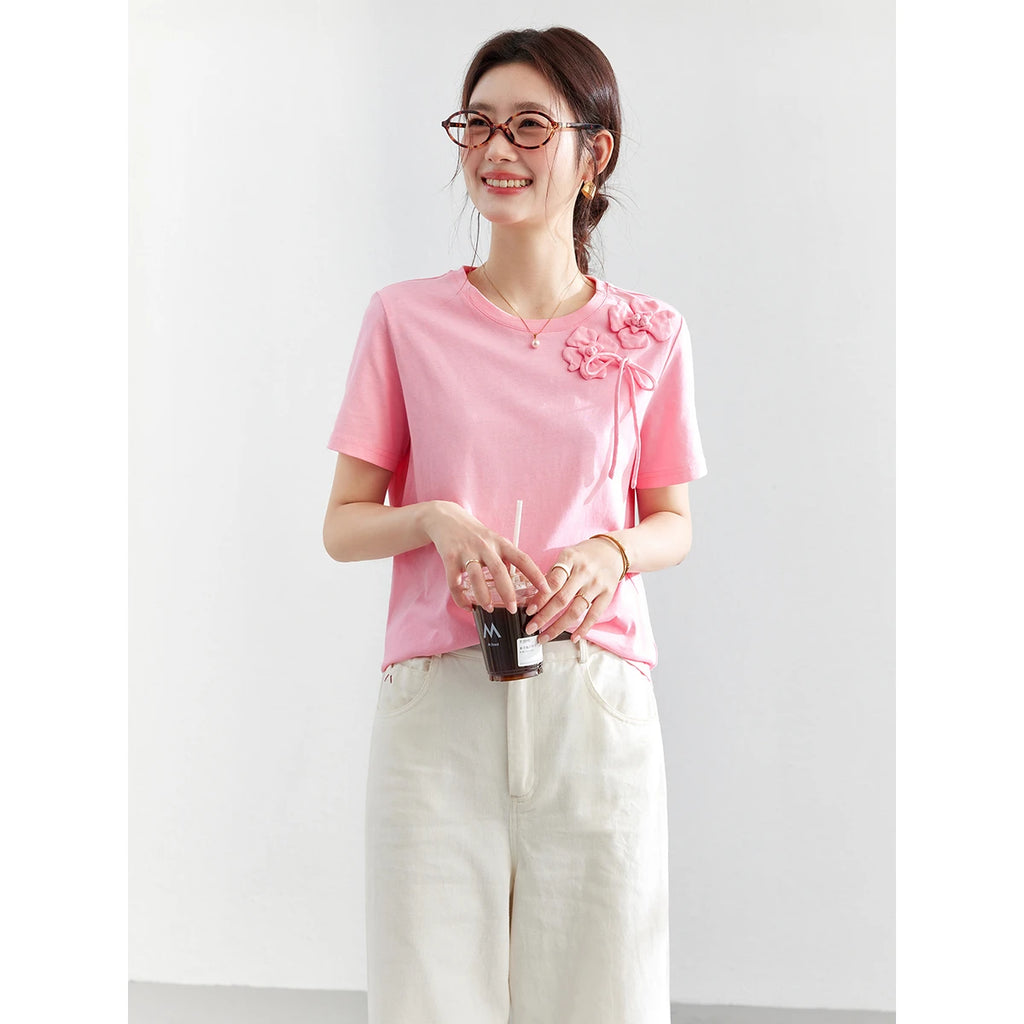 Floral Applique Tie-Detail Tee