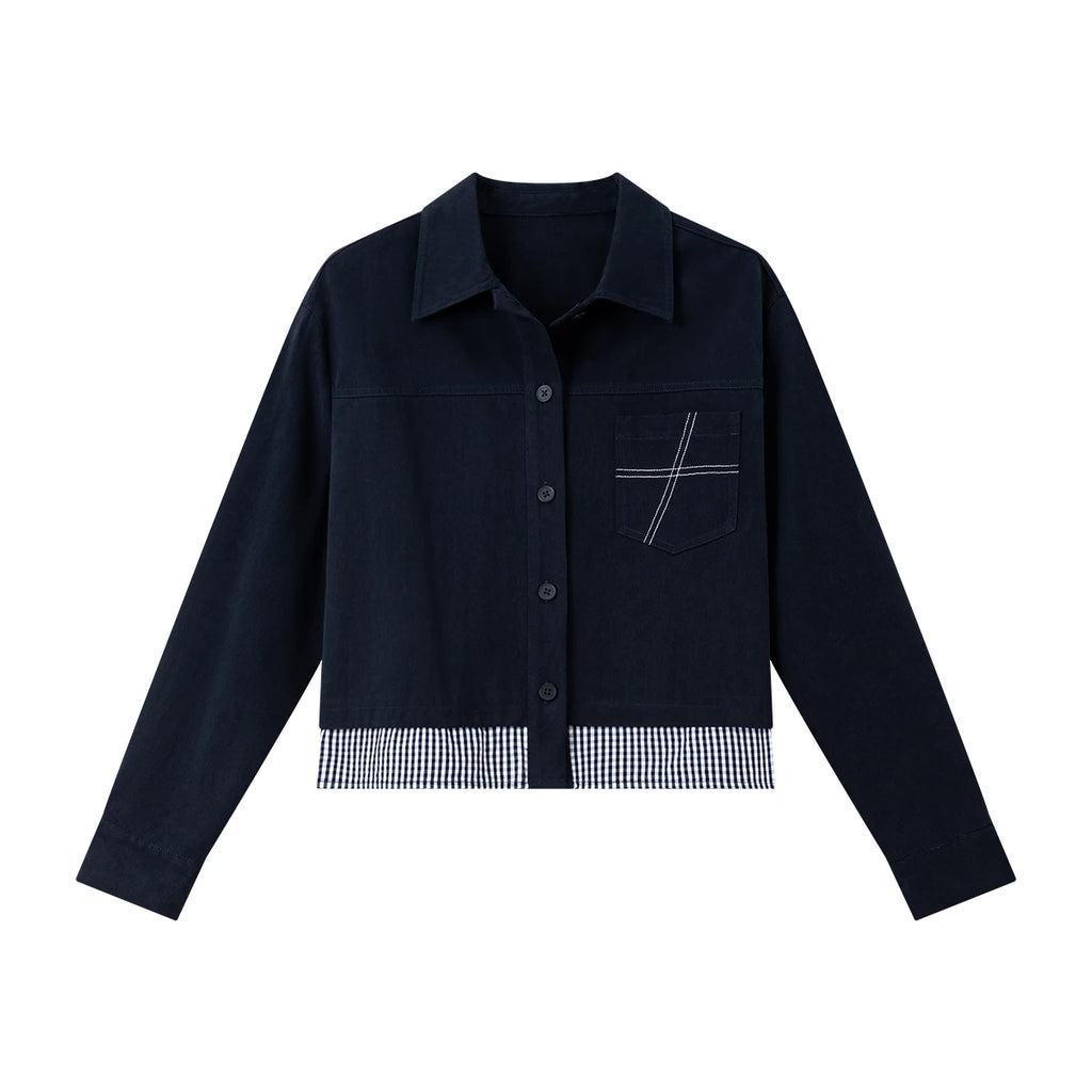 Contrast-Hem Cropped Shirt Jacket