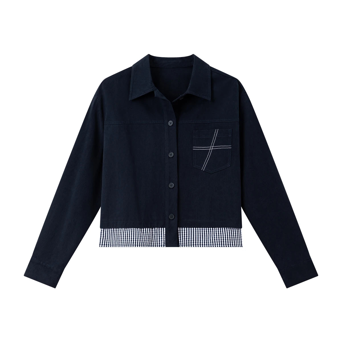 Contrast-Hem Cropped Shirt Jacket