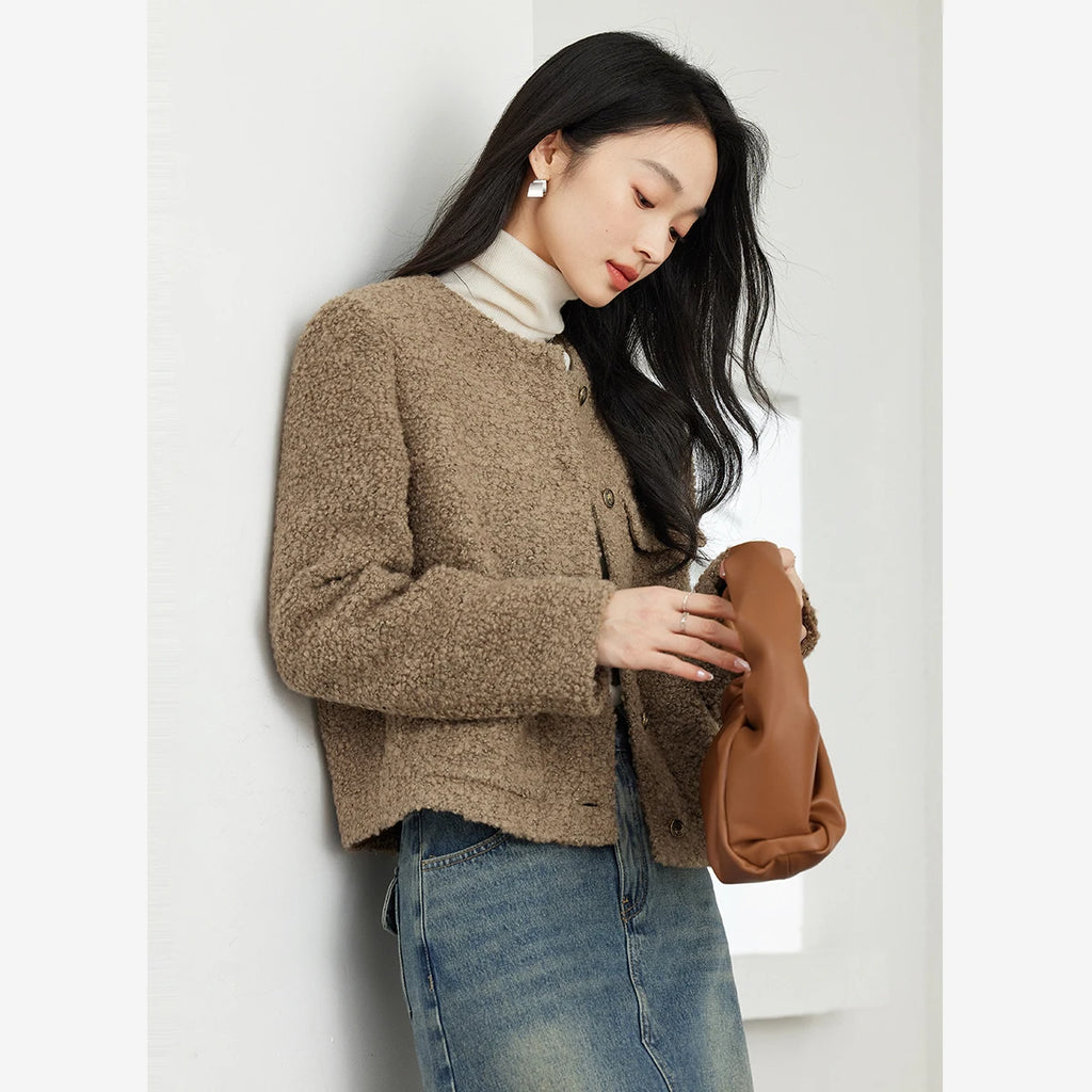 Patch-Pocket Collarless Cropped Jacket