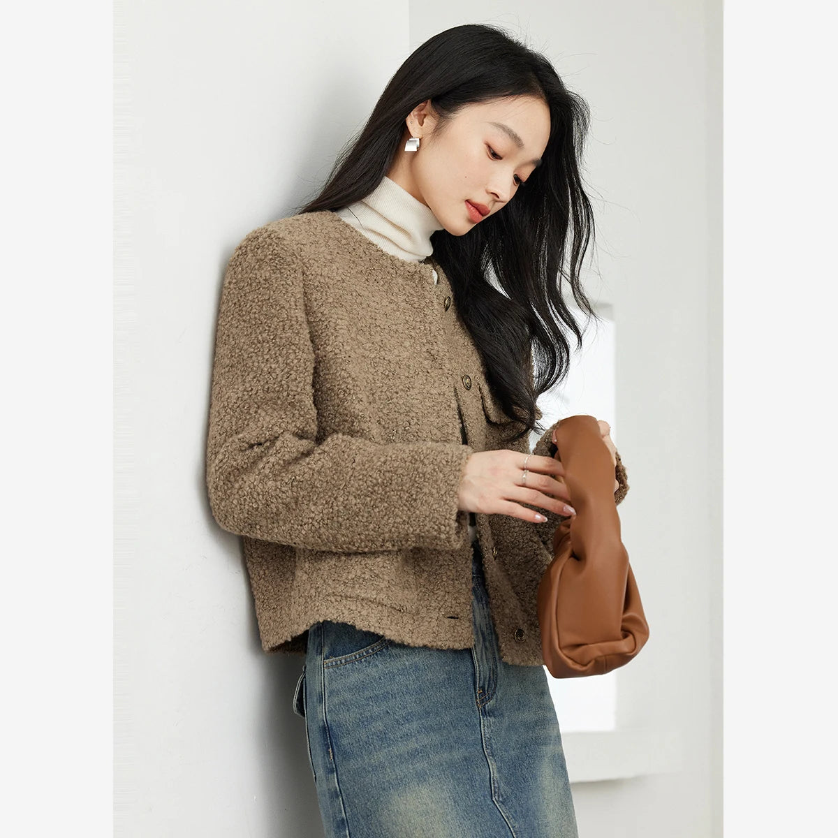 Patch-Pocket Collarless Cropped Jacket