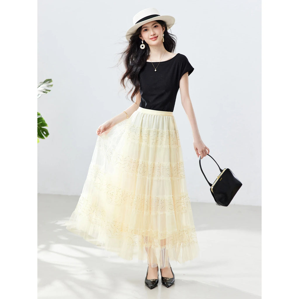 Sequin Tiered Maxi Skirt
