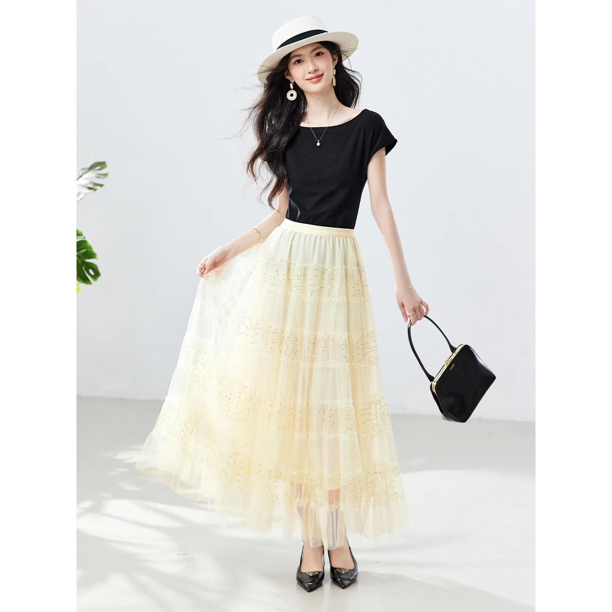 Sequin Tiered Maxi Skirt