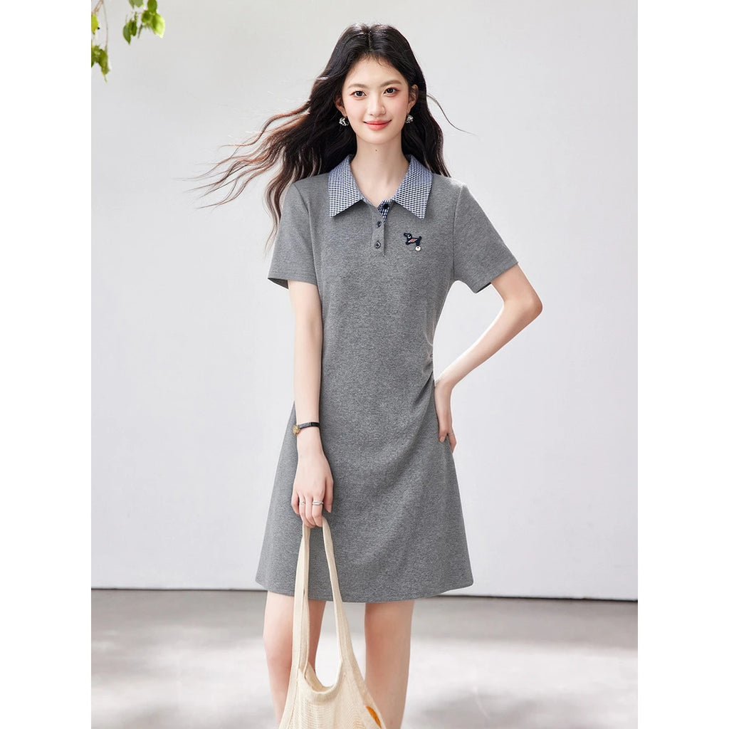 Pleated-Hem Polo Mini Dress