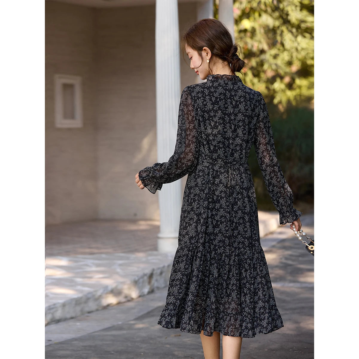 Floral Ruffle-Hem Midi Dress