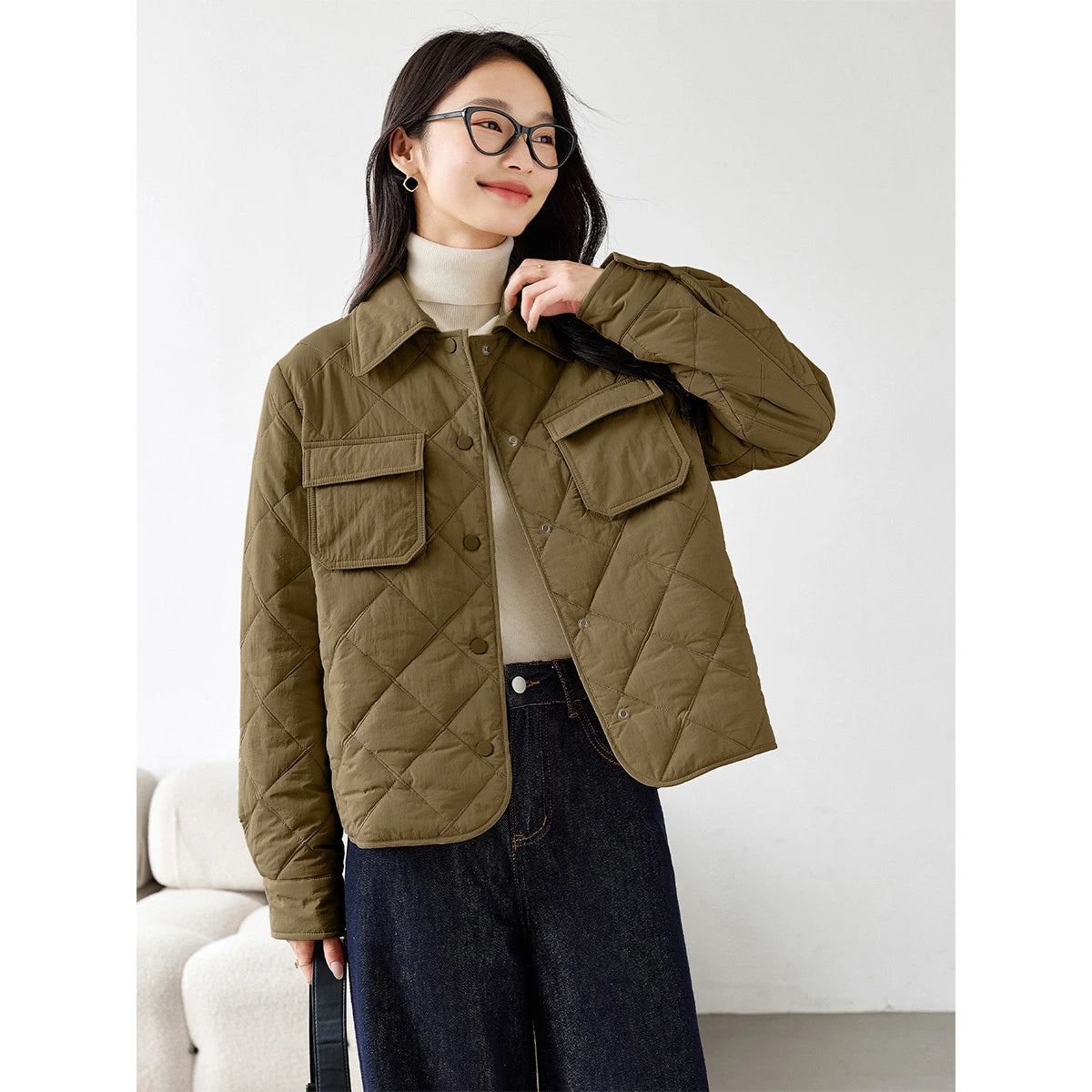 Diamond-Quilted Utility Cropped Jacket