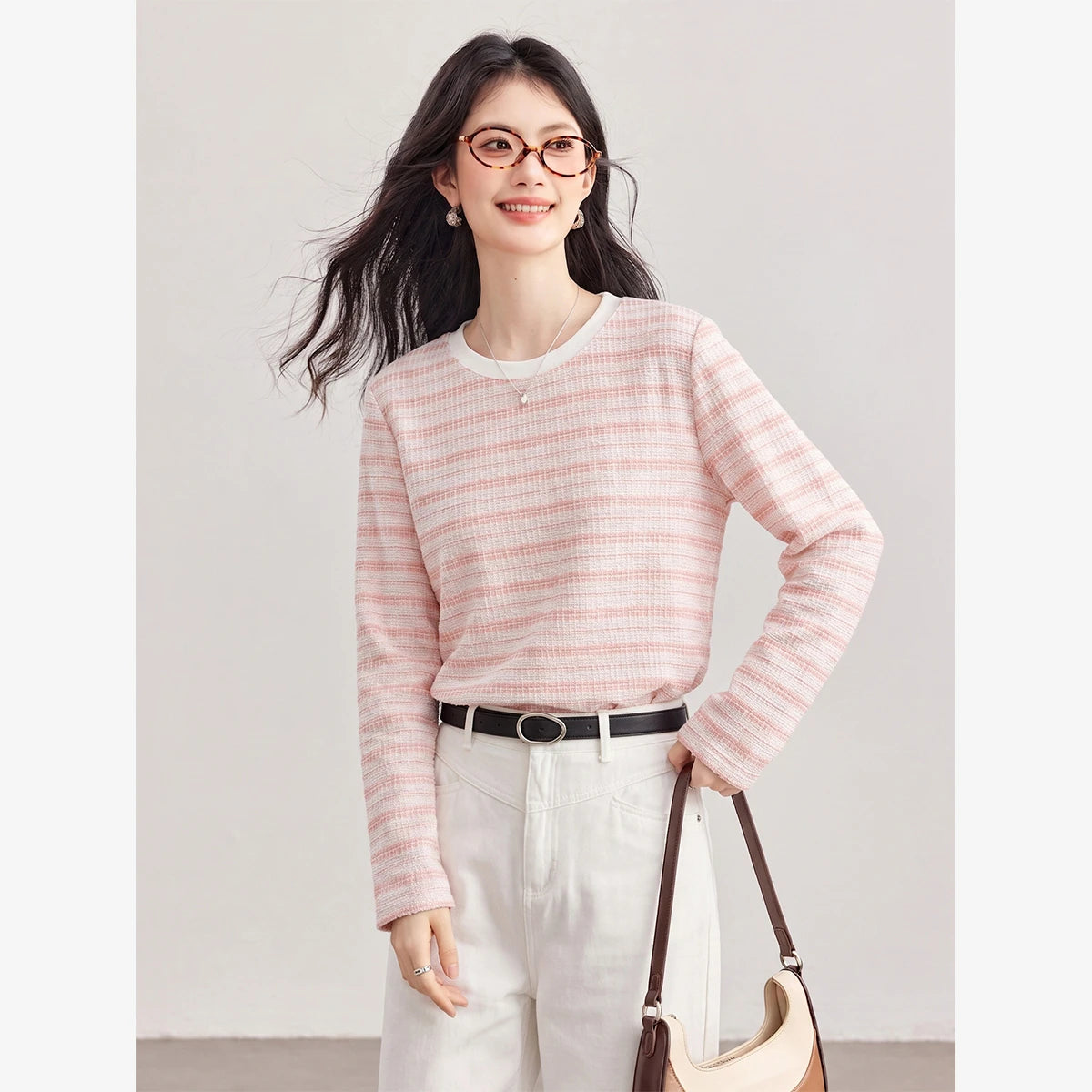 Textured Striped Long-Sleeve Tee