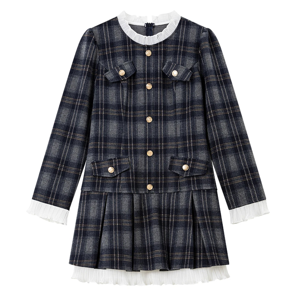 Plaid Ruffle-Hem Mini Dress