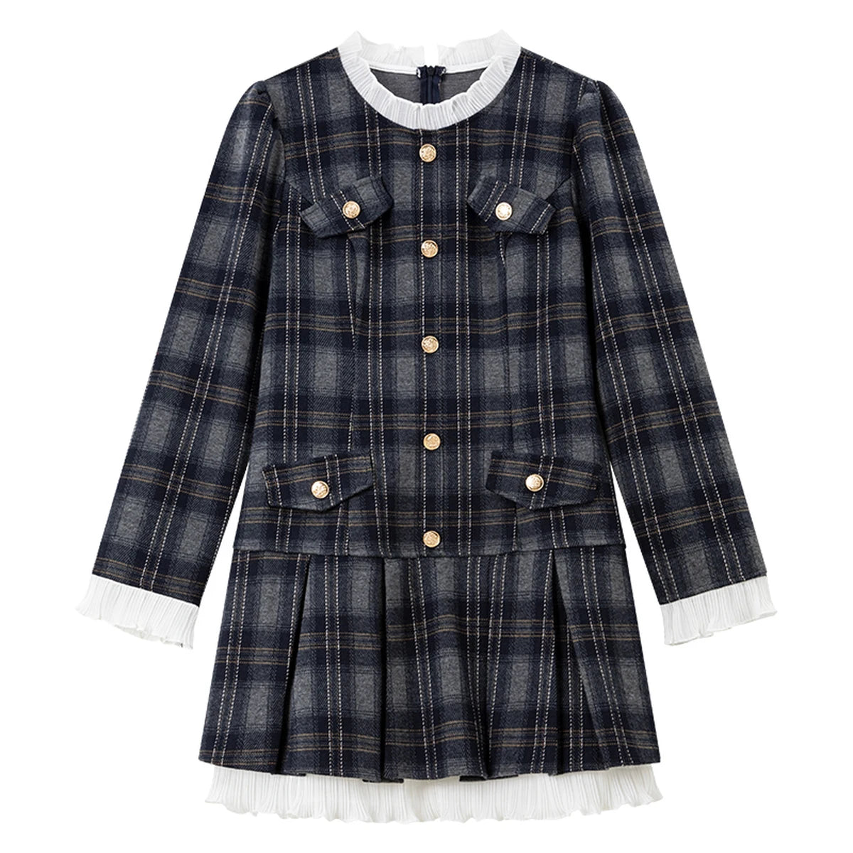 Plaid Ruffle-Hem Mini Dress