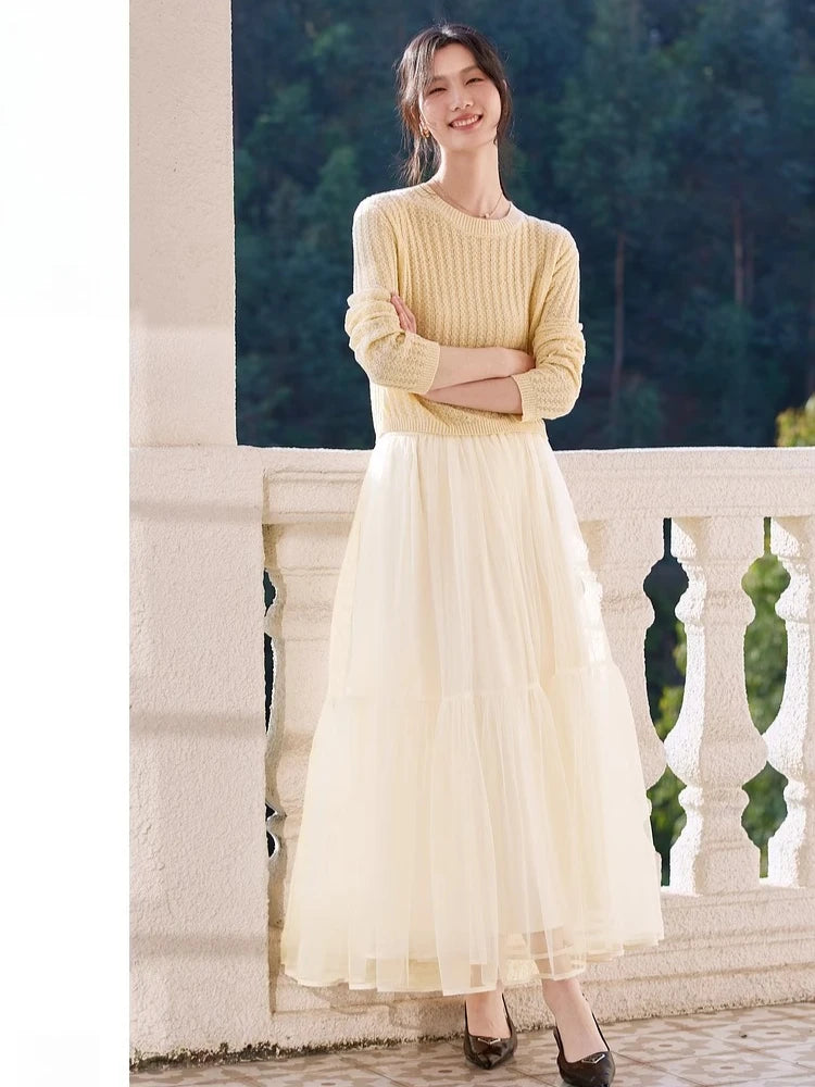 Tiered Mesh Midi Skirt