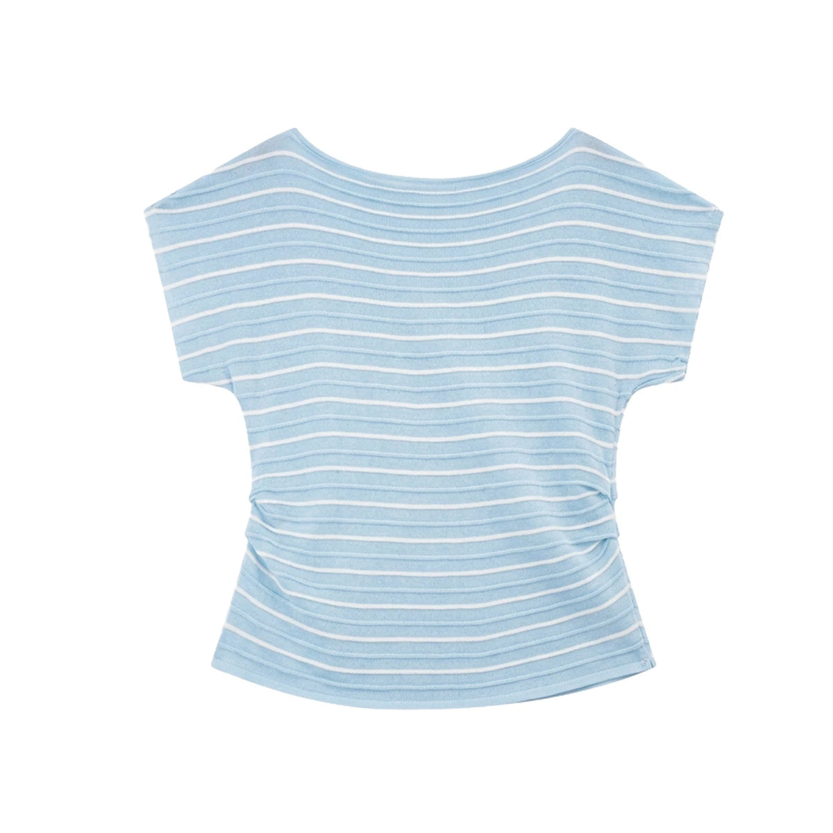 Striped Ruched Dolman-Sleeve Tee