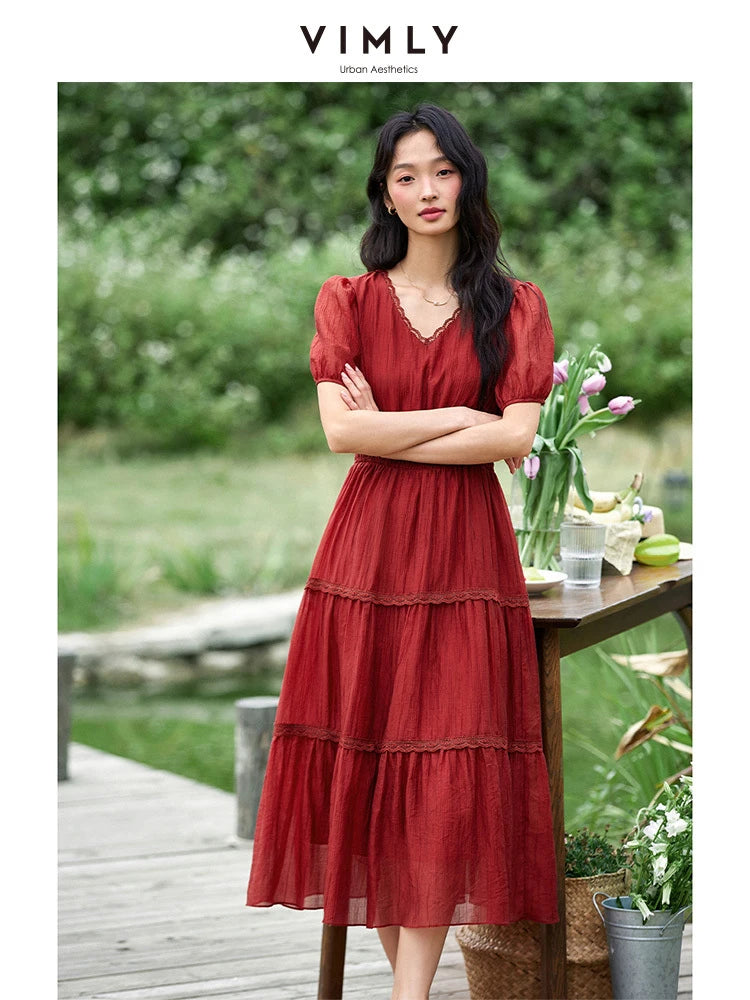 Smocked-Waist Tiered Midi Dress