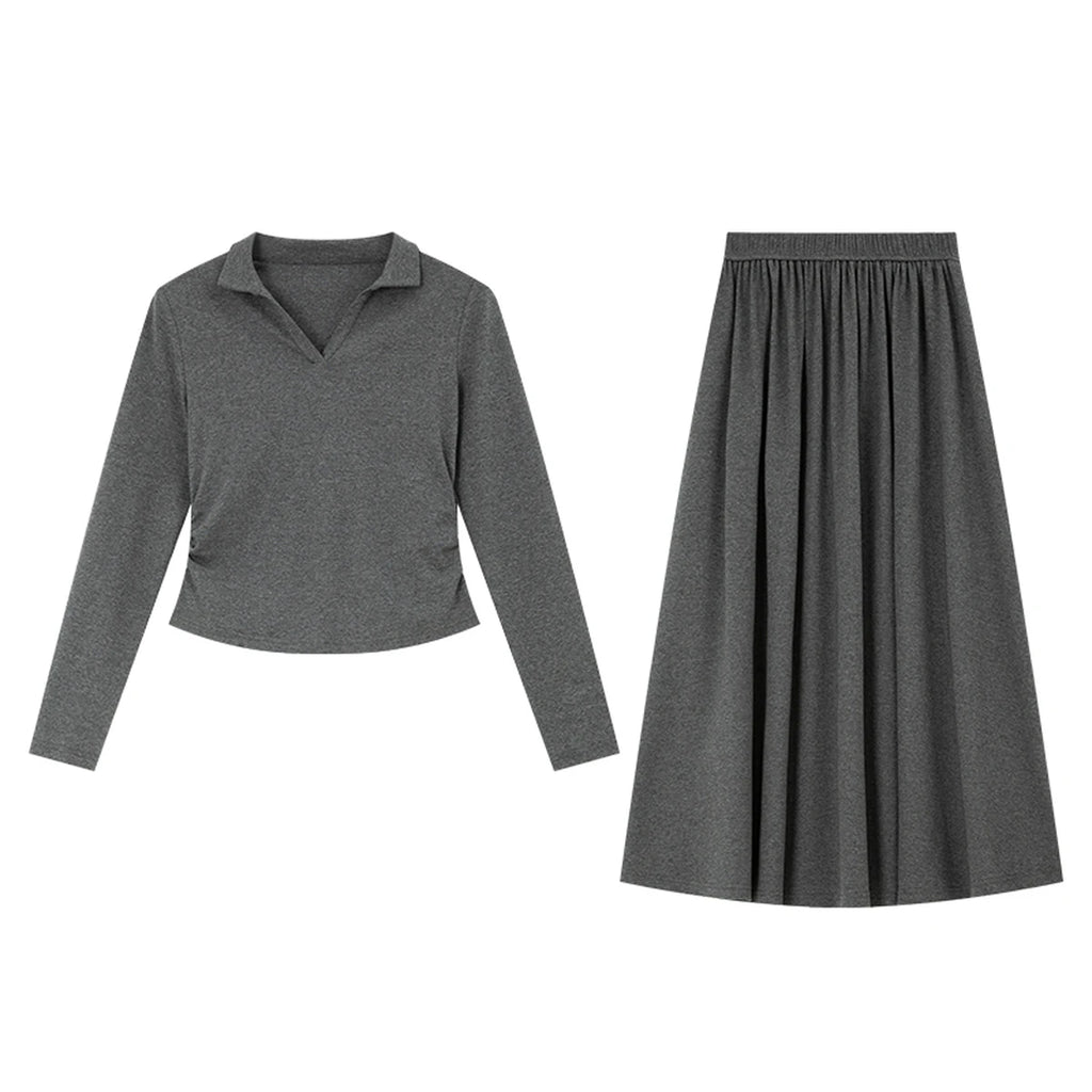 Collared Top and A-Line Skirt Set