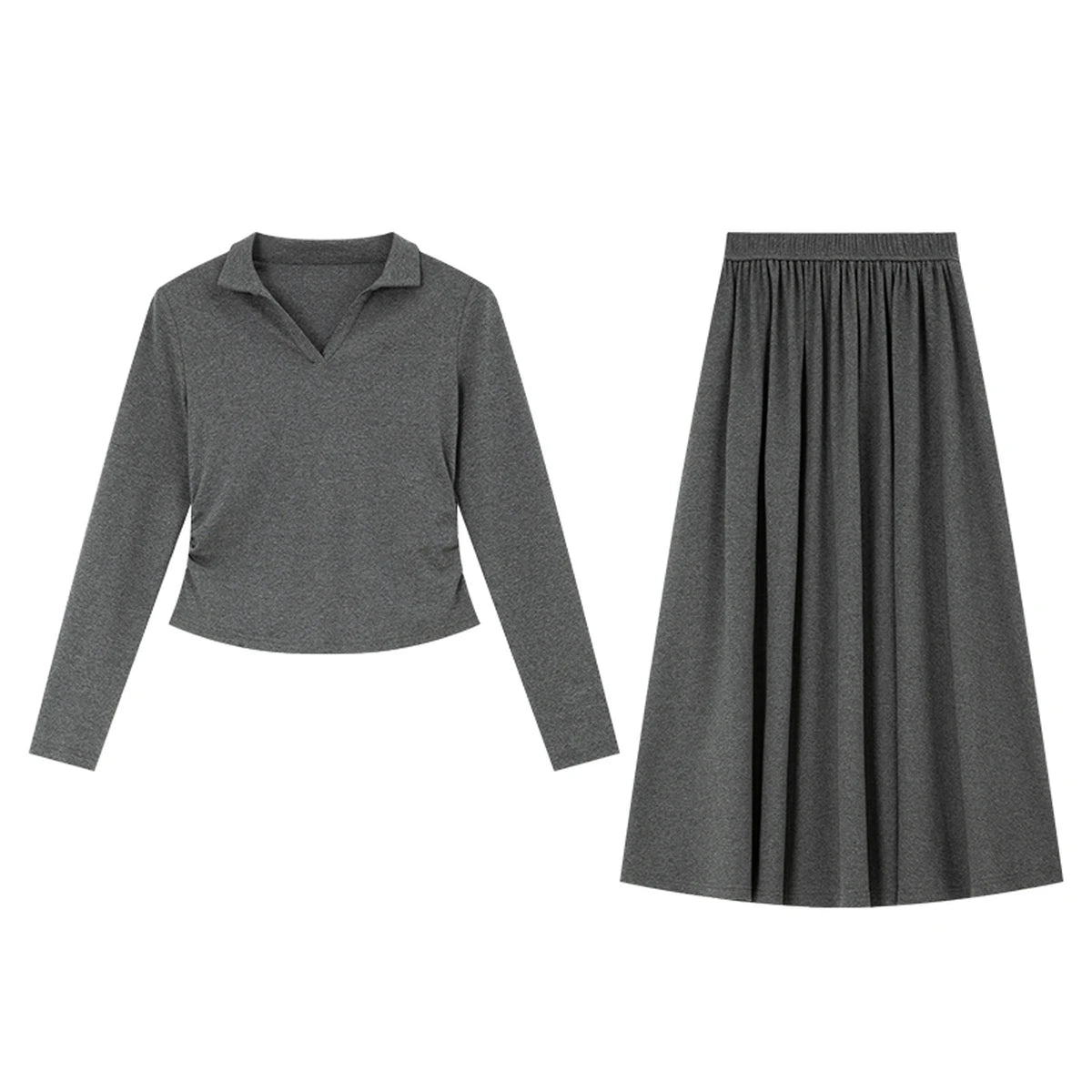 Collared Top and A-Line Skirt Set