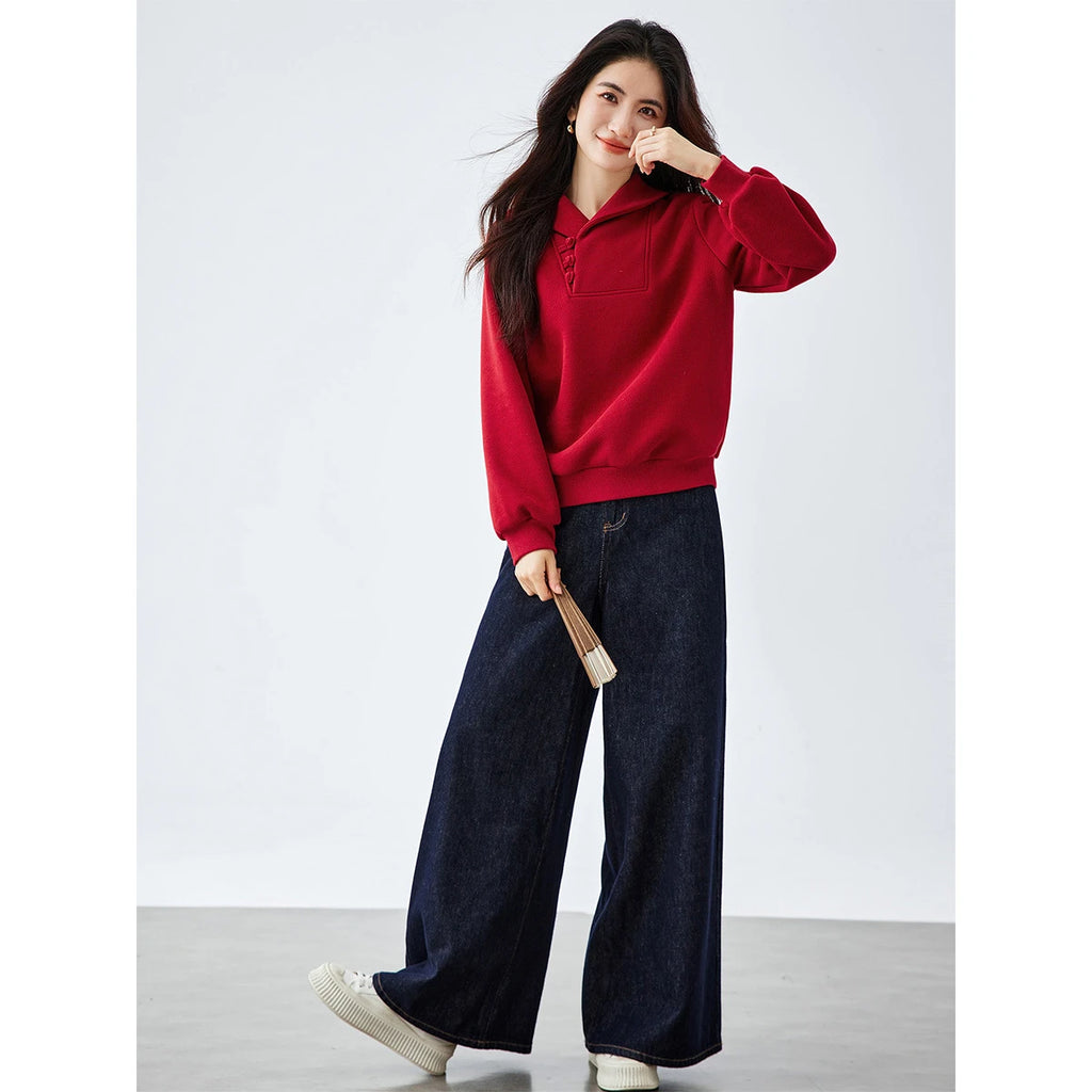 Toggle-Neck Hooded Sweatshirt