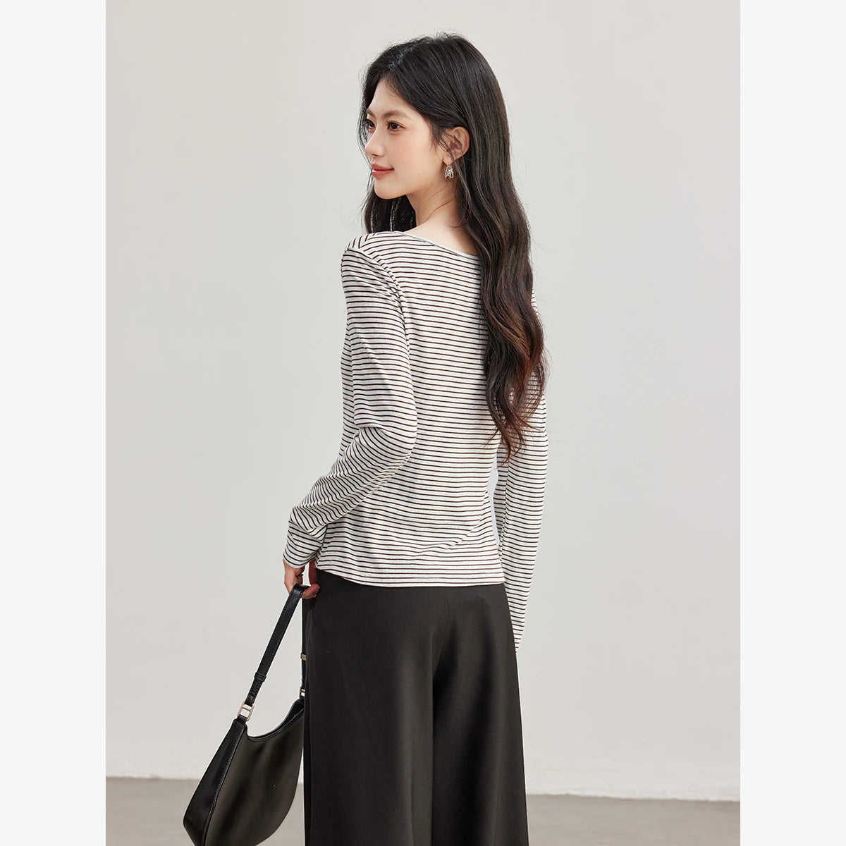 Striped Lace-Trim Long-Sleeve Tee