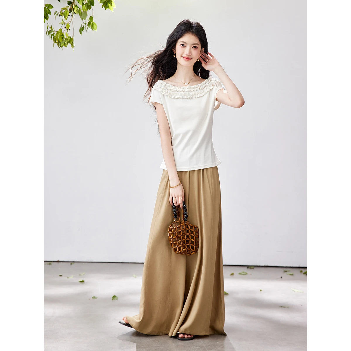 Ruffle-Trim Off-Shoulder Top