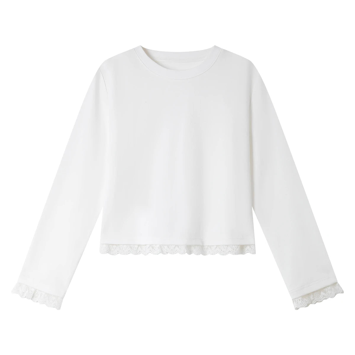 Lace-Hem Cropped Long-Sleeve Tee