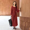 Lace-Up Balloon-Sleeve Midi Dress