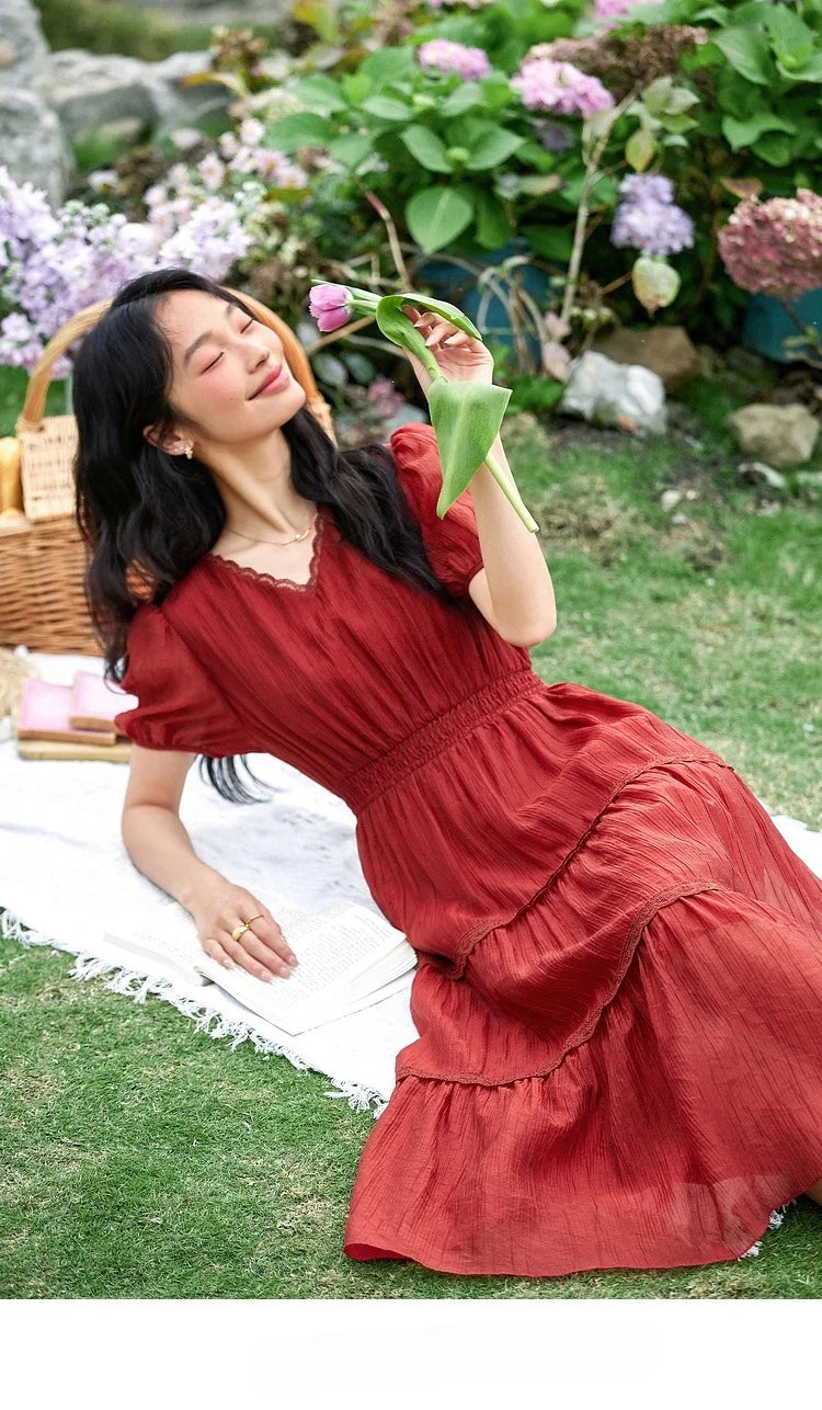 Smocked-Waist Tiered Midi Dress