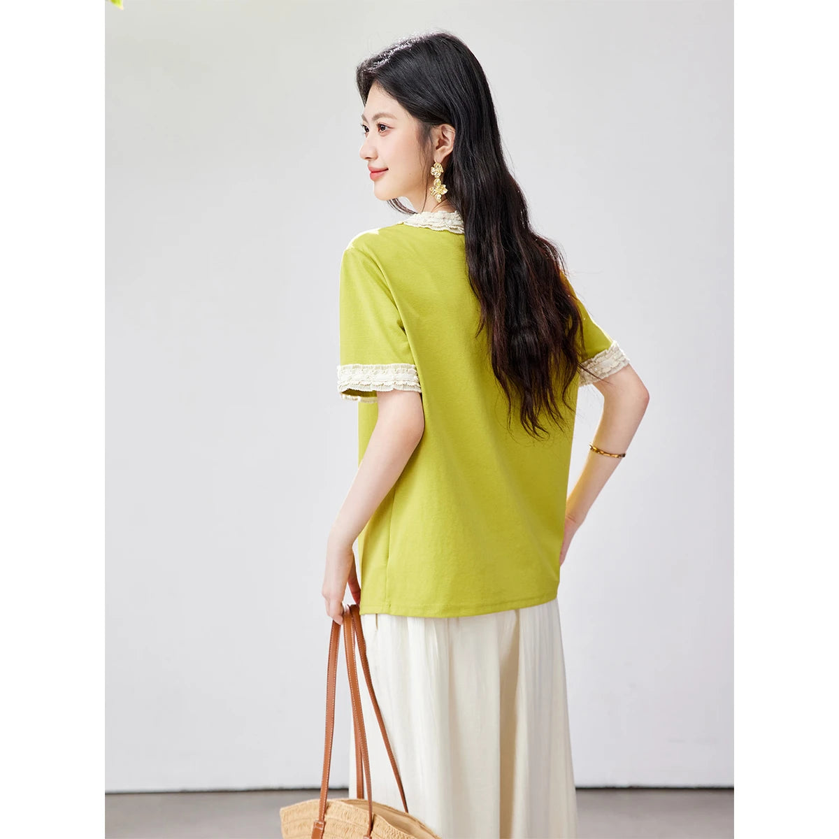 Lace-Trim Crew-Neck Short-Sleeve Tee