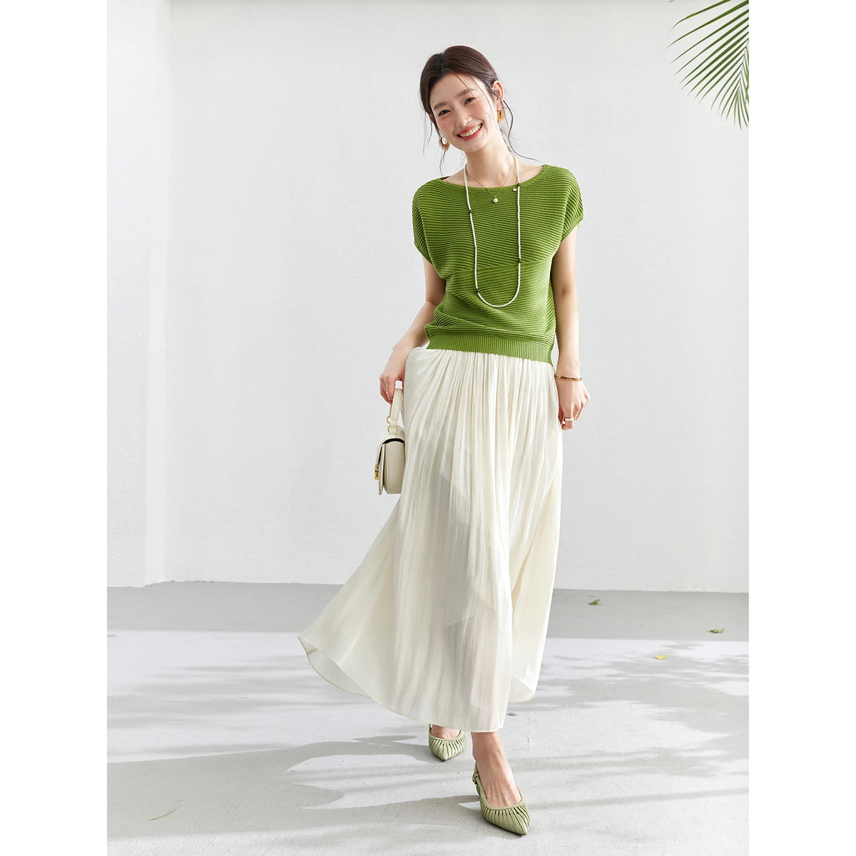 Textured Dolman-Sleeve Knit Top