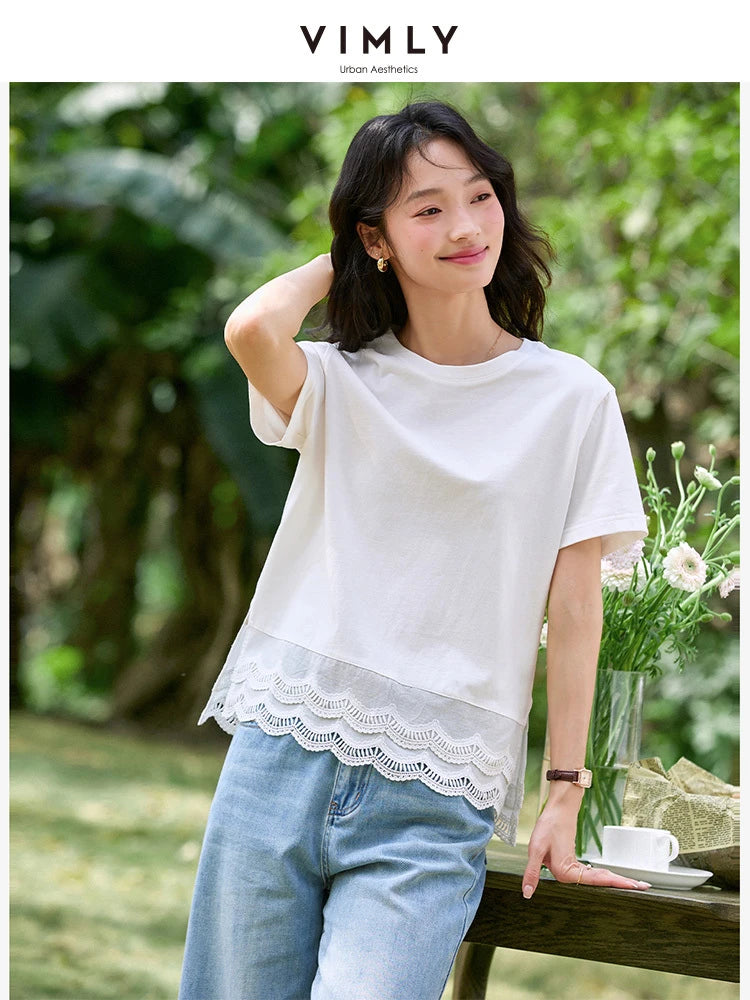 Lace-Hem Crew-Neck Tee