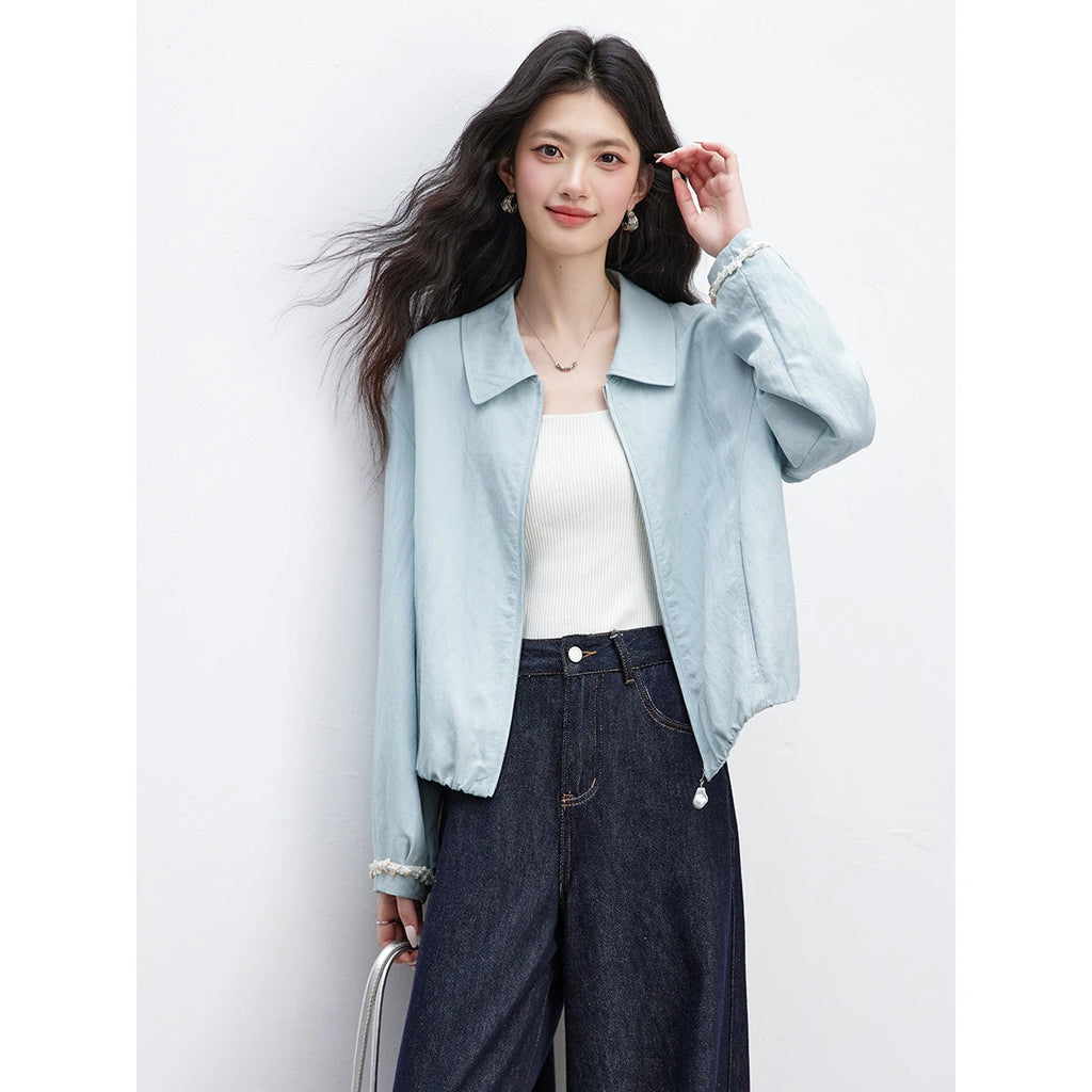 Zip-Front Cropped Shirt Jacket