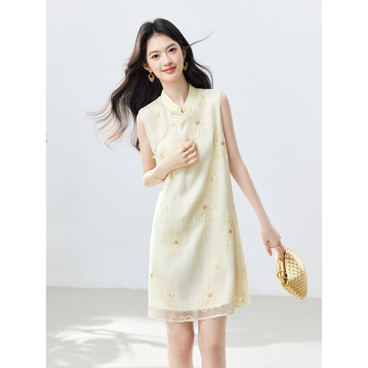 Frog-Button Jacquard Mini Dress
