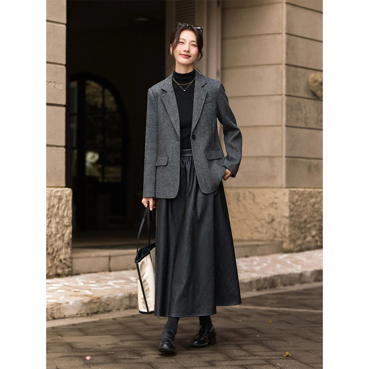 Single-Button Marled Blazer