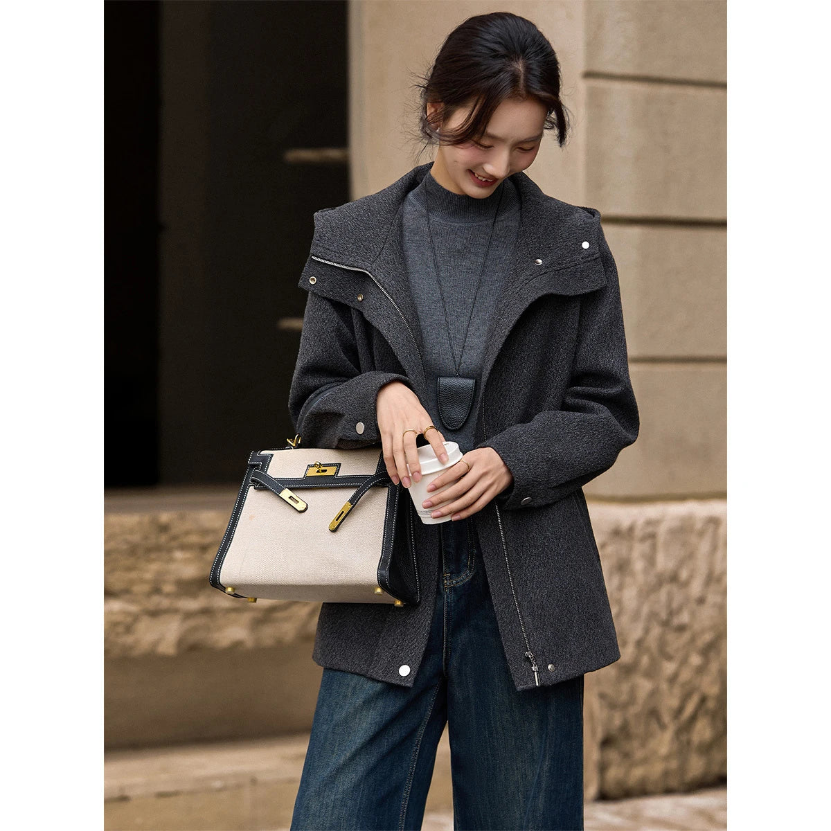 Hooded Drawstring Utility Jacket